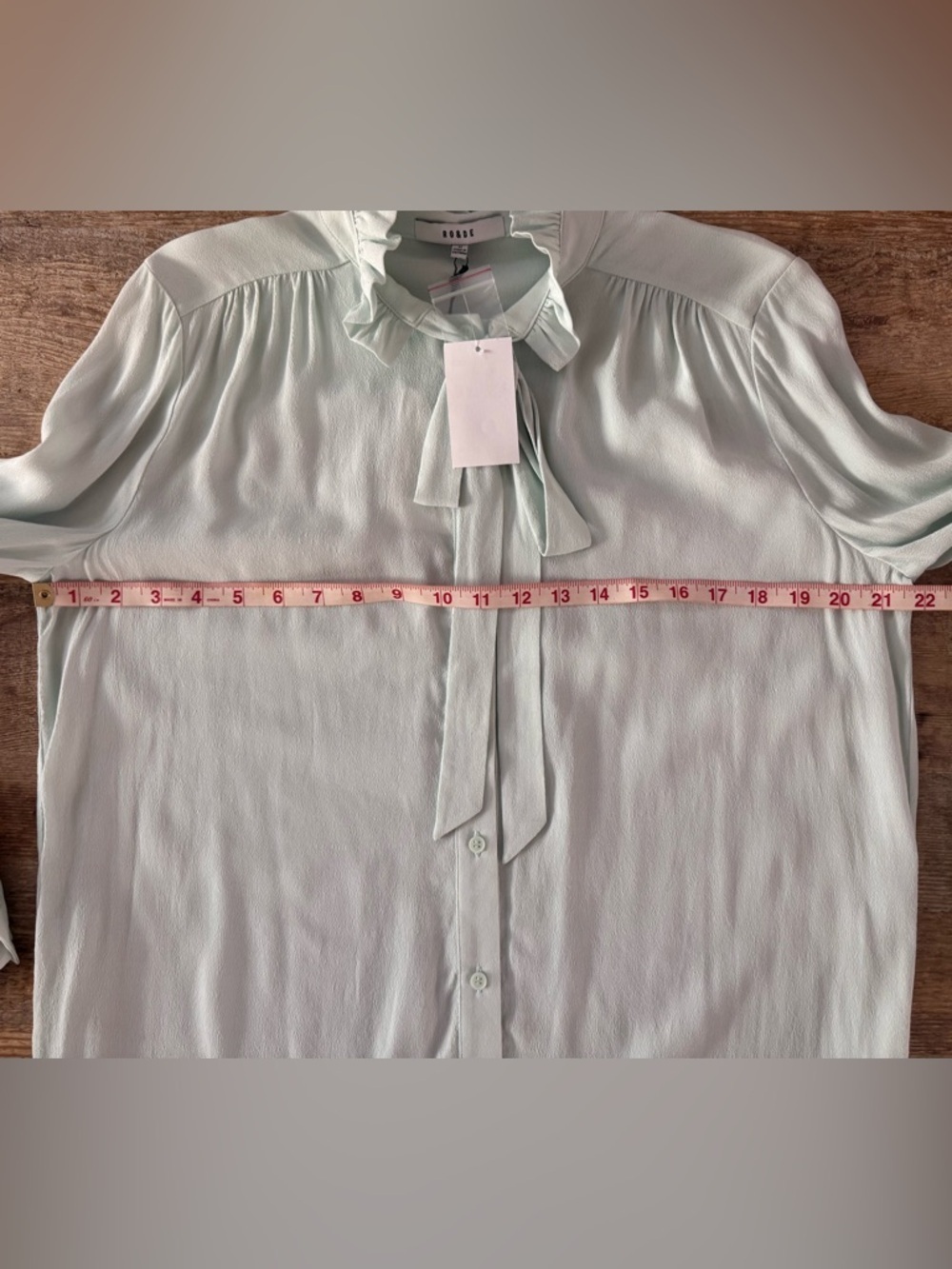 NWT RO&DE Womens Aqua Green Ruffle Tie-neck blouse Size M - Picture 3 of 6
